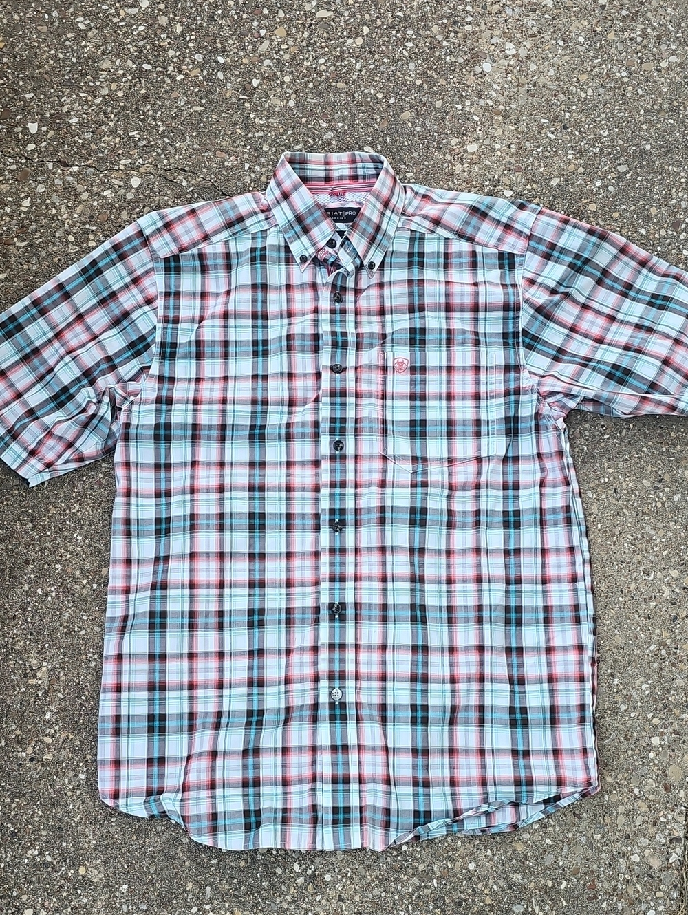 Ariat Short-Sleeve Plaid Button-Down Shirt - Red, Blue & Brown
